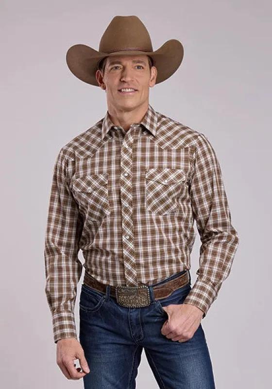 Roper 2905 Woven Plaid (Brown) - Men's Western Shirt made by Roper