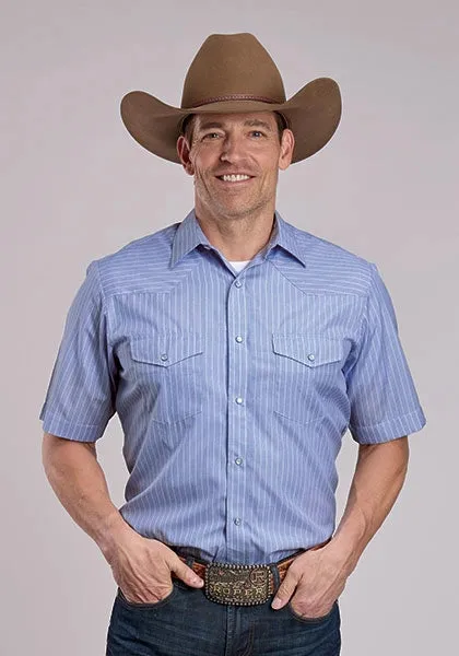 Roper 80/20 Stripes (Blue) - Men's Short Sleeve Western Shirt sold by Hat Country