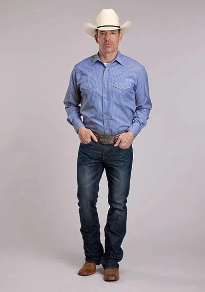 Roper 3031 Wide Stripe (Blue) - Men's Western Shirt sold by Hat Country product image thumbnail 2
