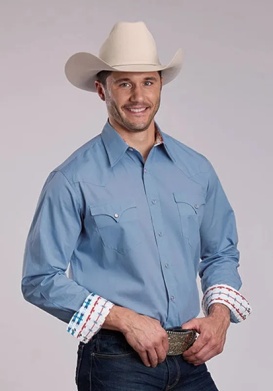 Roper 2924 Solid Poplin (Blue) - Men's Western Shirt made by Roper