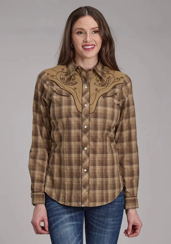 Roper 2129 Ombre Plaid (Brown) - Women's Western Shirt made by Roper