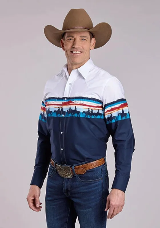 Roper 2847 Sunset Border (Navy) - Men's Western Shirt made by Roper