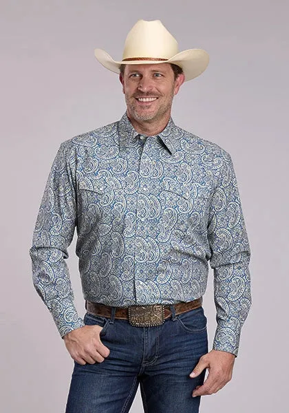 Roper 2884 Line Paisley (Blue) - Men's Western Shirt sold by Hat Country
