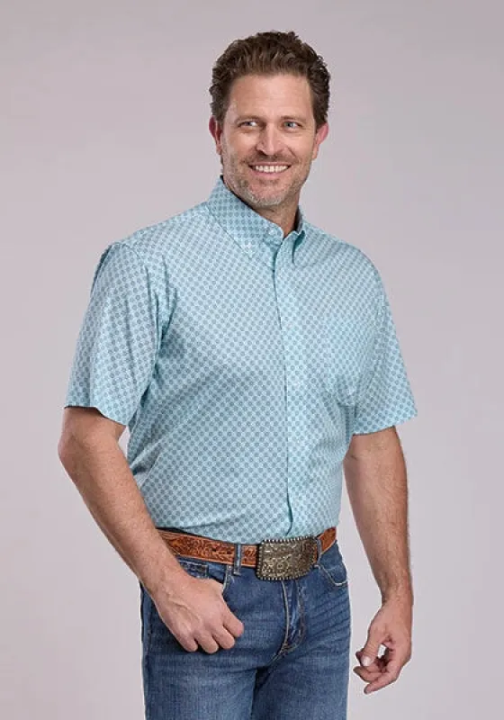 Roper 2893 Four Point Foulard (Teal) - Men's Short Sleeve Shirt made by Roper