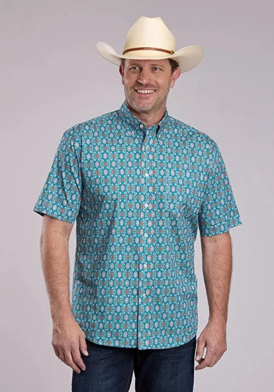 Roper 2887 Vintage Paisley (Blue) - Men's Short Sleeve Shirt made by Roper