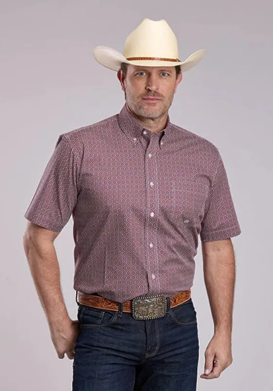 Roper 2882 Tile Foulard (Red) - Men's Short Sleeve Shirt made by Roper