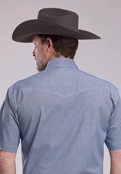 Roper 2892 Stretch Minicheck (Blue) - Men's Short Sleeve Shirt sold by Hat Country product image thumbnail 3