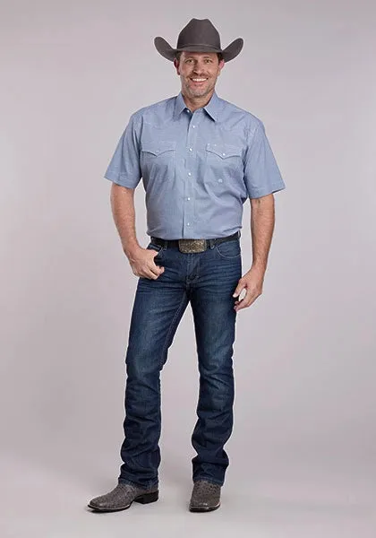Roper 2892 Stretch Minicheck (Blue) - Men's Short Sleeve Shirt sold by Hat Country product image thumbnail 2