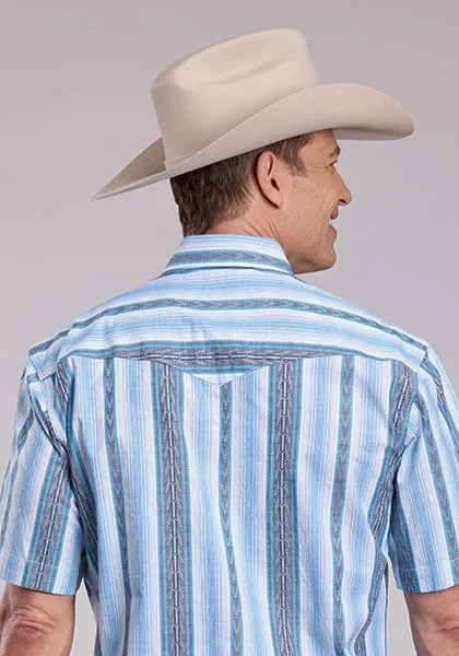 Roper 2832 Vertical Stripe (Blue) - Men's Short Sleeve Shirt sold by Hat Country product image thumbnail 3
