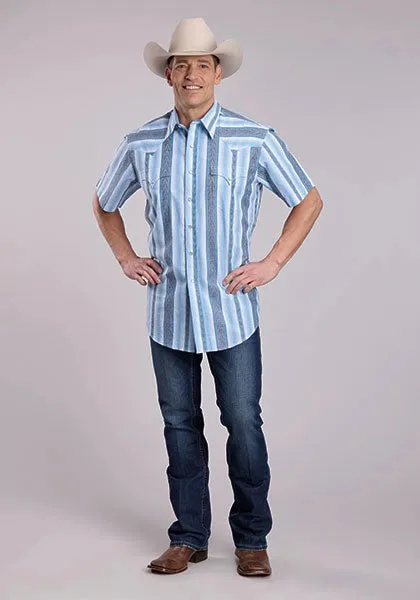 Roper 2832 Vertical Stripe (Blue) - Men's Short Sleeve Shirt sold by Hat Country product image thumbnail 2