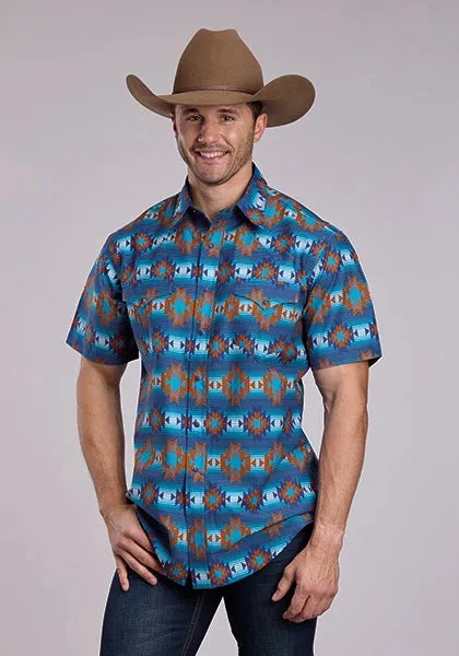 Roper 2835 Serape Stripe (Blue) - Men's Short Sleeve Shirt sold by Hat Country