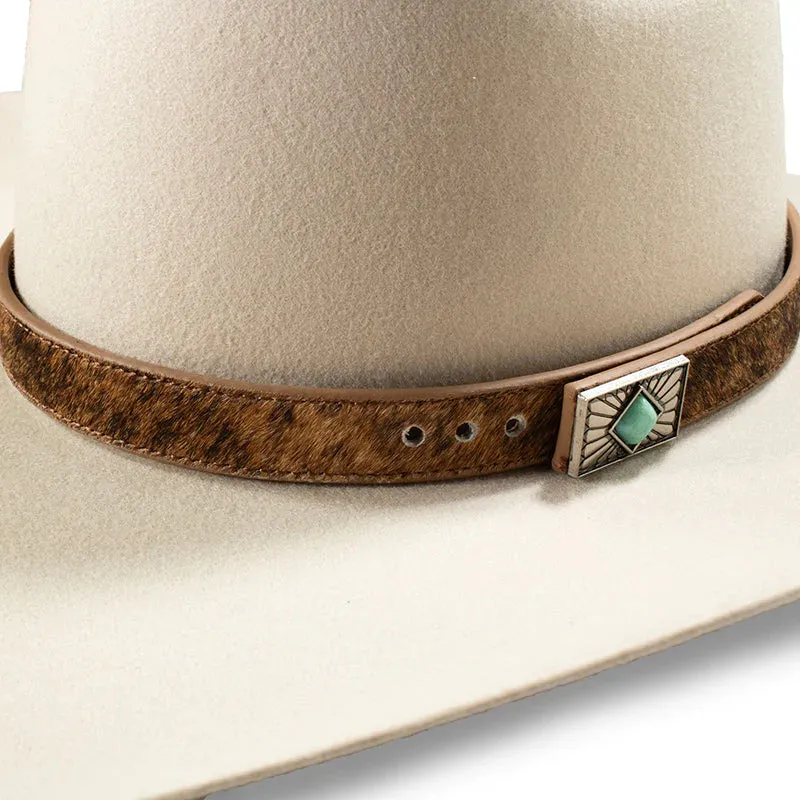 3D Jeweled Calf Hair (Brown) - Leather Hat Band made by Hat Country