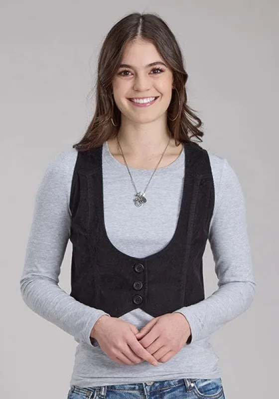 Roper 2345 Cotton Corduroy (Black) - Women's Mini Vest made by Roper