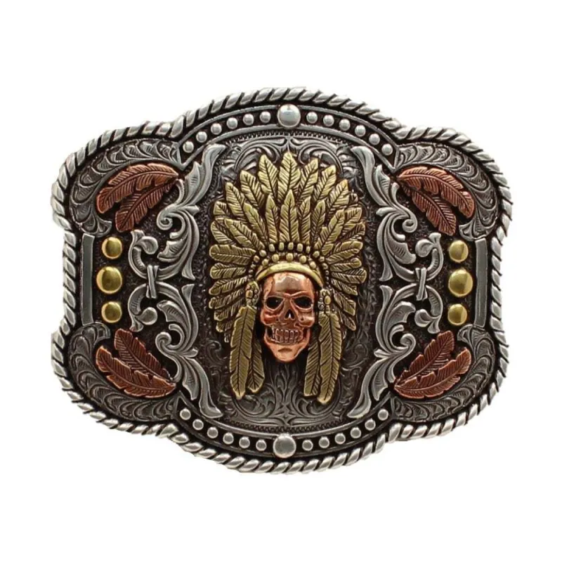 Nocona Feathered Headdress - Men's Belt Buckle made by Nocona