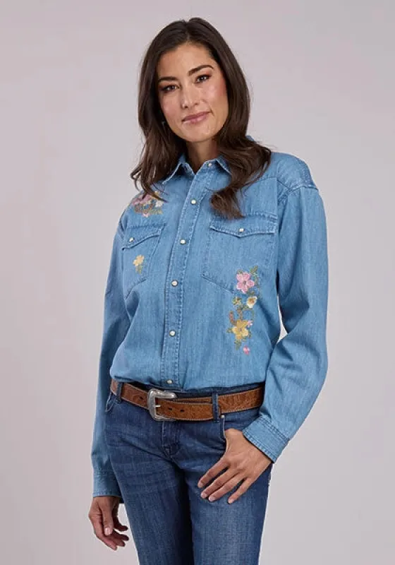 Stetson Floral Denim (Blue) - Women's Western Shirt made by Stetson