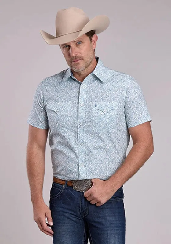 Stetson 3004 Victorian Floral (Blue) - Men's Short Sleeve Shirt made by Stetson