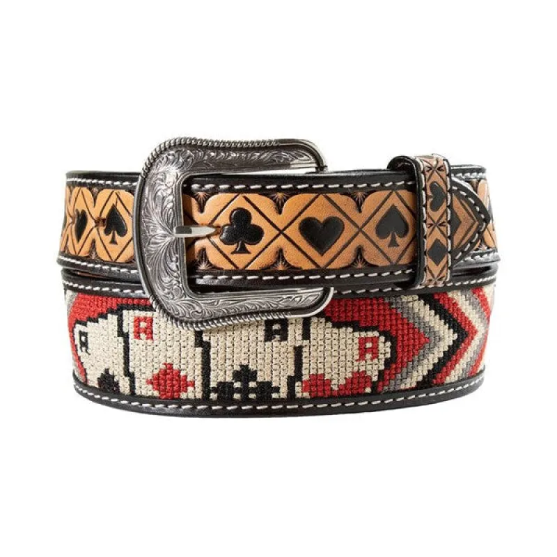 3D Embroidered Aces - Men's Leather Belt made by Hat Country