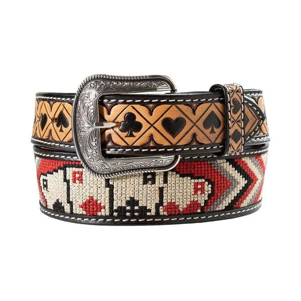 3D Embroidered Aces - Men's Leather Belt sold by Hat Country