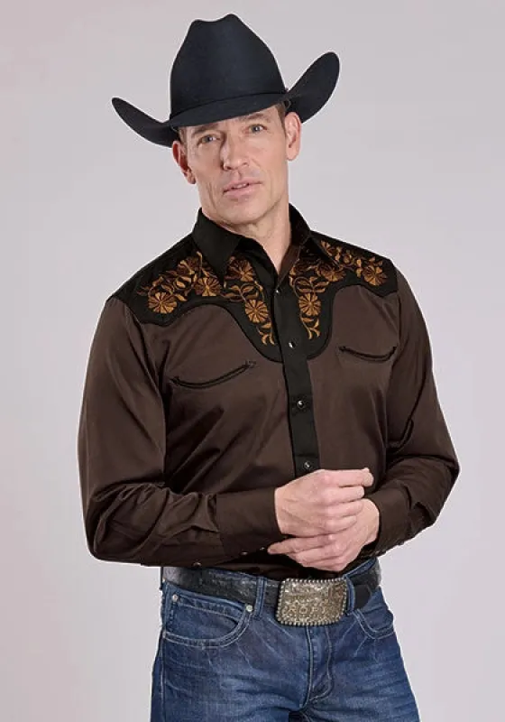 Roper 2260 Old West Embroidery (Brown) - Men's Western Shirt (Closeout) made by Roper
