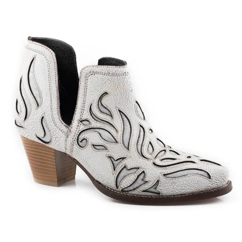 Roper Rowdy Glitz (White) - Women's Leather Ankle Boot made by Roper