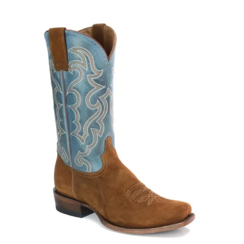 Stetson Bronco (Blue) - Men's Suede Cowboy Boot made by Stetson