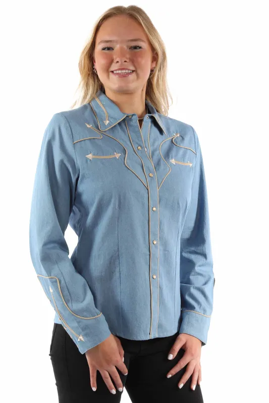 Scully Arrow Tips - Women's Denim Western Shirt made by Scully