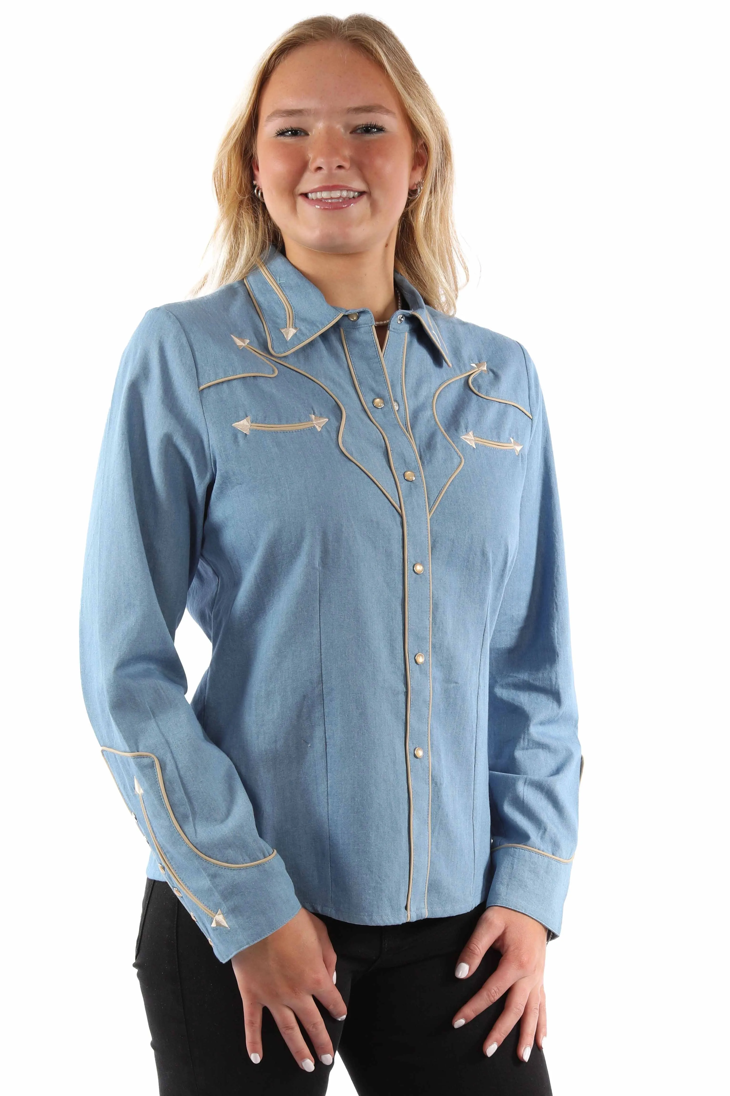 Scully Arrow Tips - Women's Denim Western Shirt sold by Hat Country