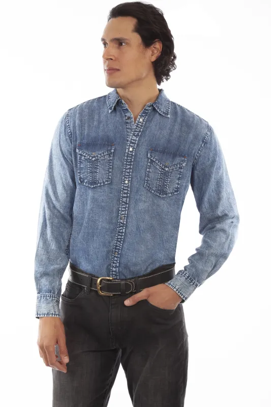 Scully Pleated Pockets - Men's Denim Shirt made by Scully