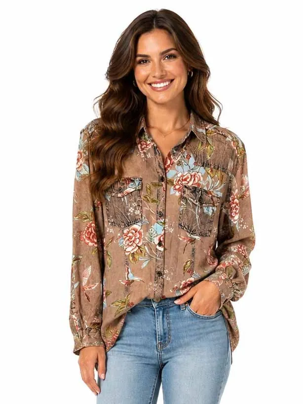 Honey Creek Flowing Flowers - Women's Western Blouse sold by Hat Country
