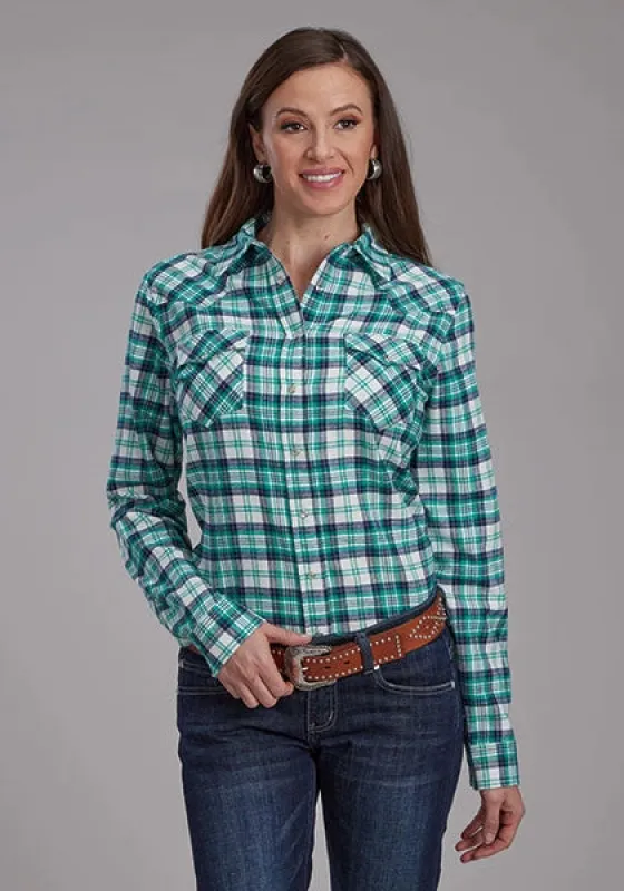 Roper 2206 Unlined Flannel (Green) - Women's Western Shirt (Closeout) made by Roper