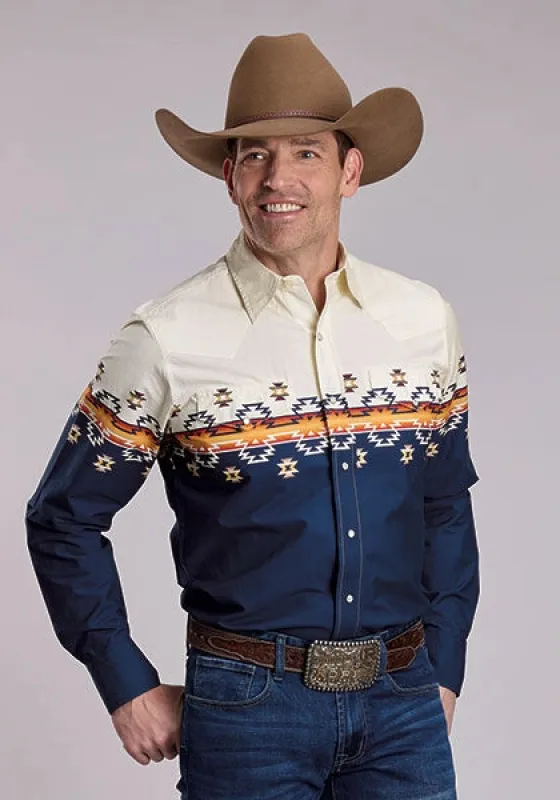 Roper 3056 Ombre Aztec (Navy) - Men's Western Shirt made by Roper