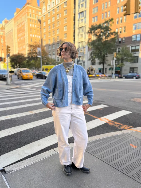 The Staple Cardigan - Powder Blue sold by The Slow Love