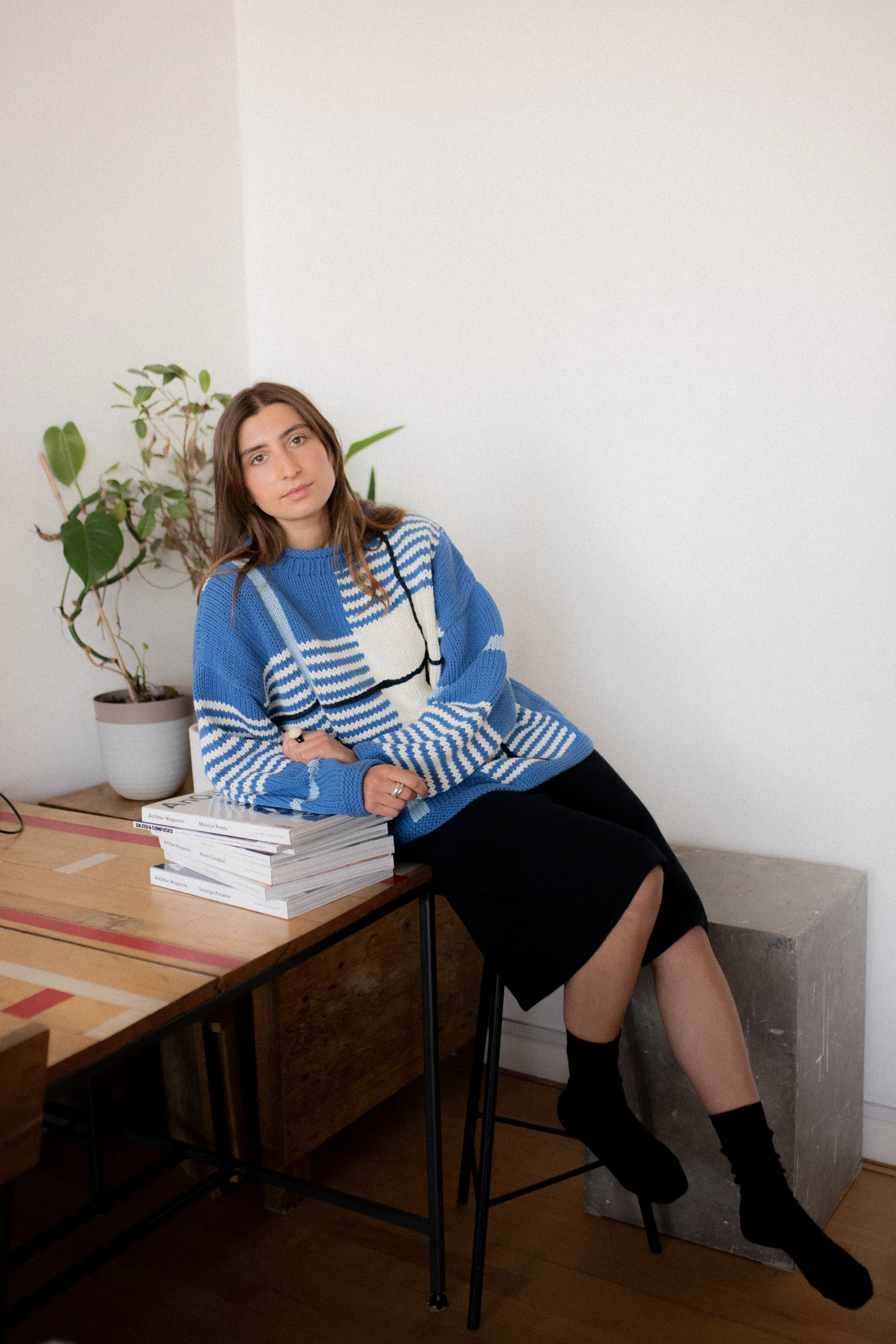 Checked Handknit Jumper - Blue sold by The Slow Love product image thumbnail 2