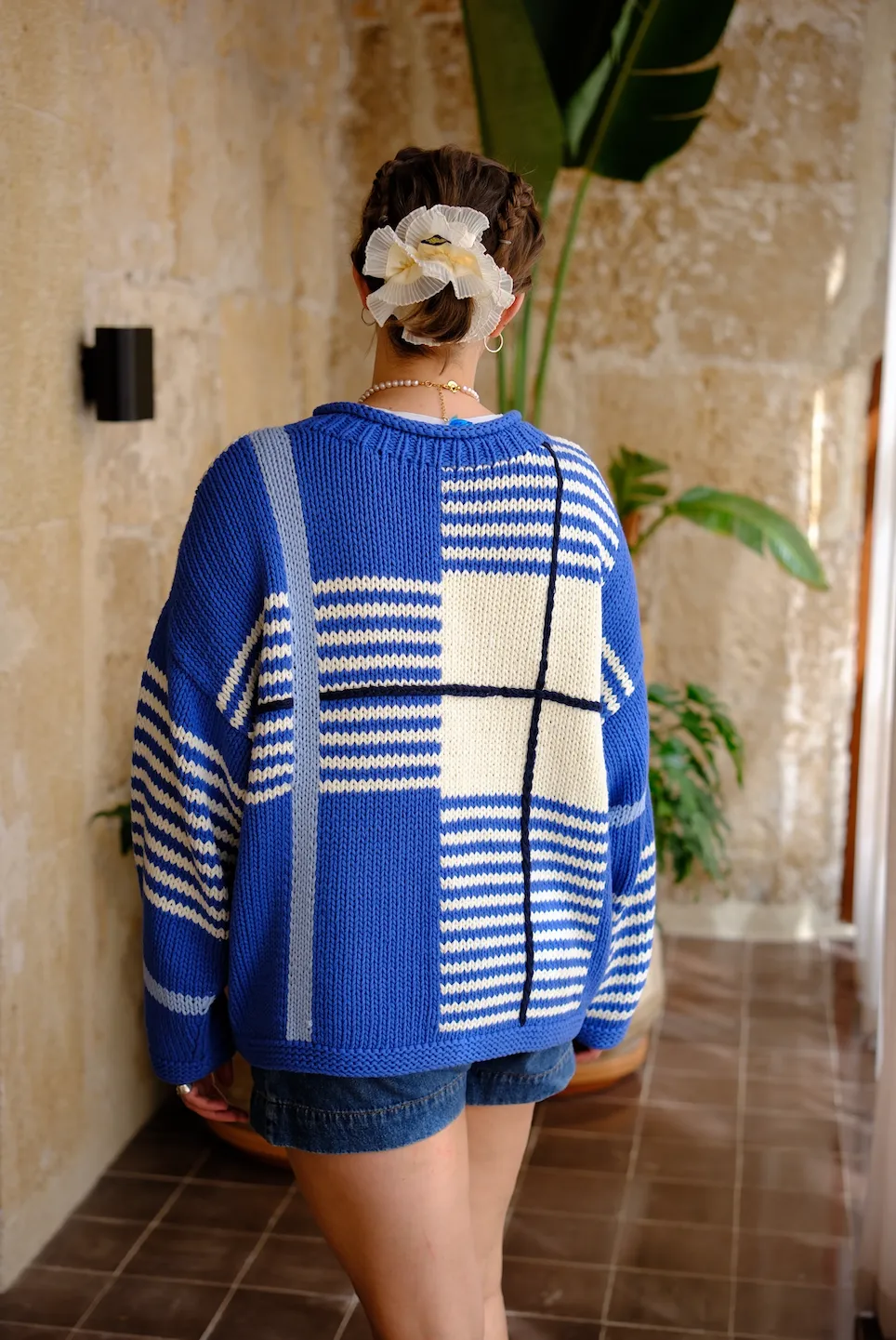 Checked Handknit Jumper - Blue sold by The Slow Love product image thumbnail 3