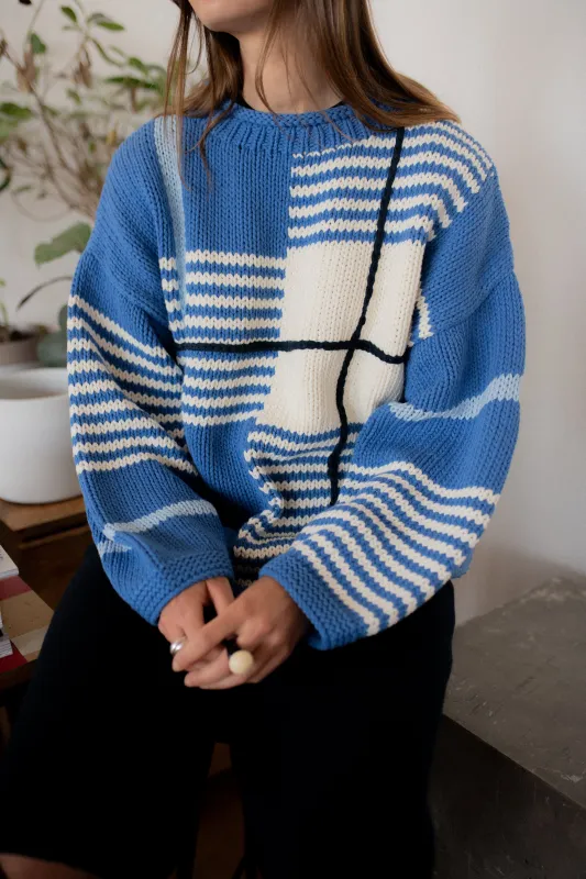Checked Handknit Jumper - Blue made by The Slow Love