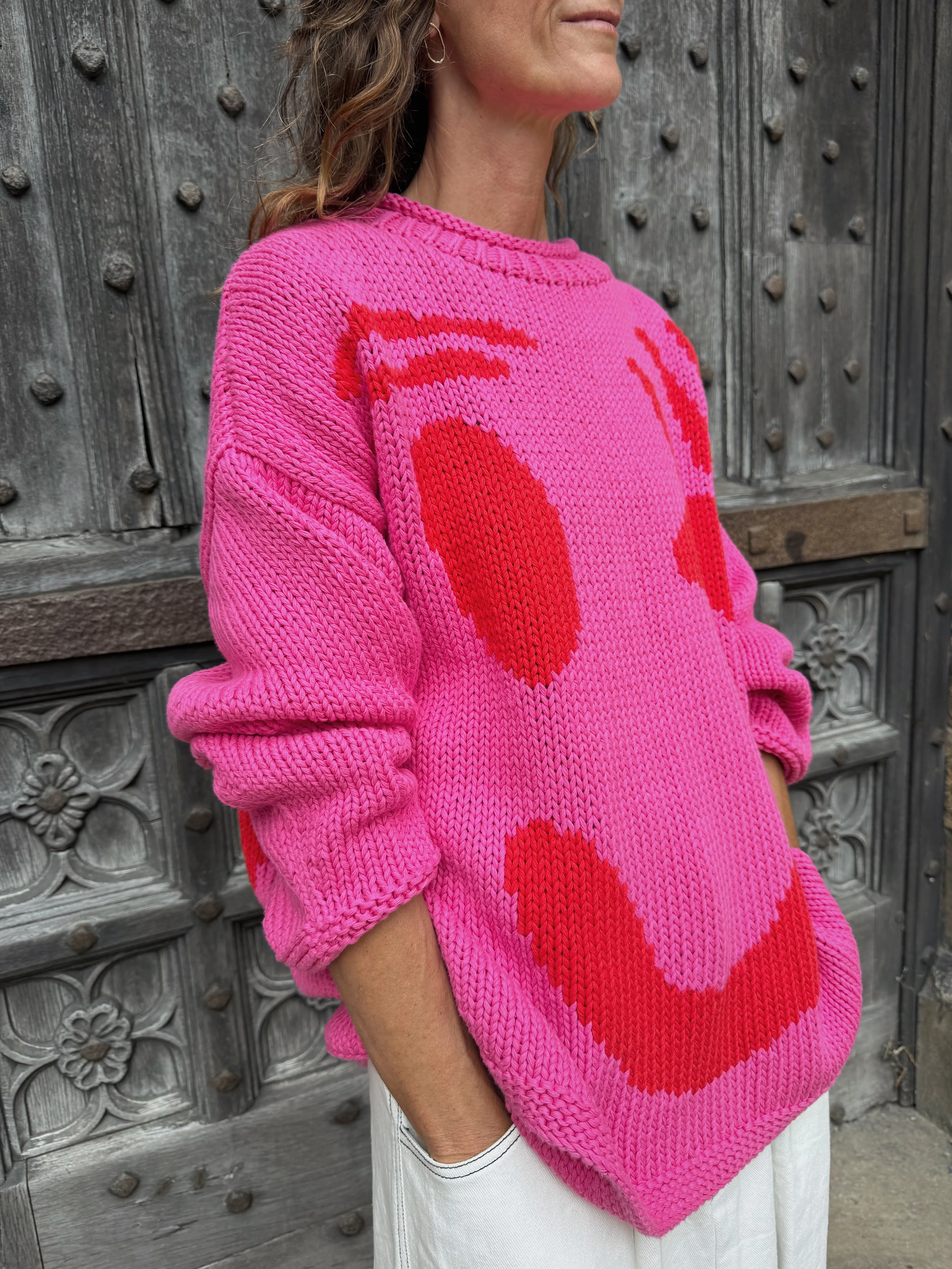 The FEEL GOOD Hand Knit Jumper Pink & Red sold by The Slow Love product image thumbnail 3