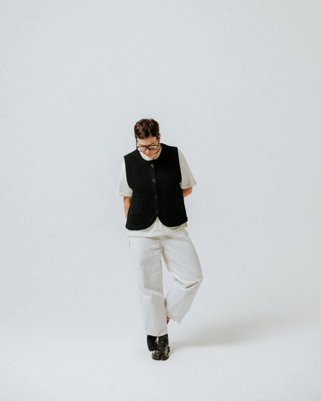 Fisherman Rib Wool Gilet - Black made by The Slow Love