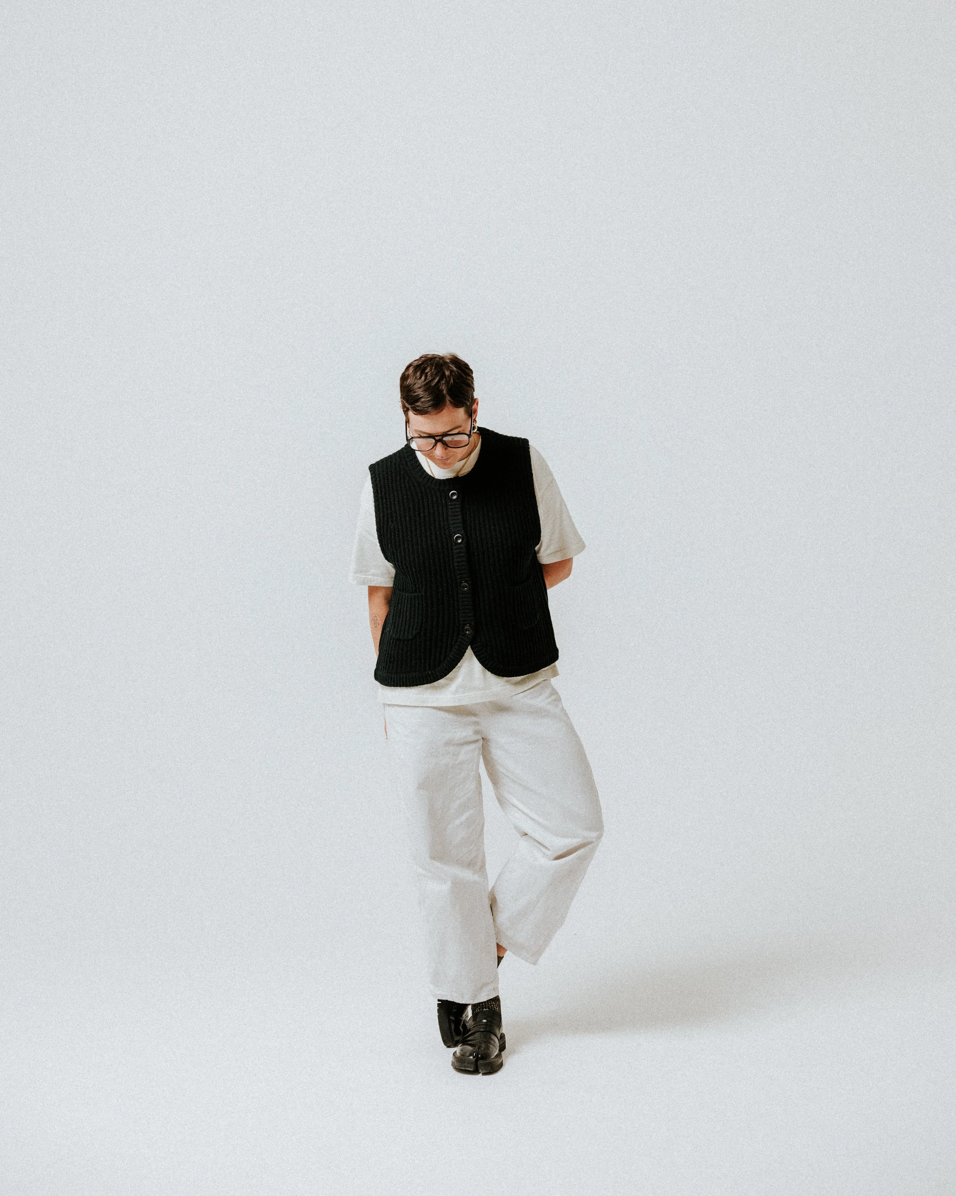 Fisherman Rib Wool Gilet - Black sold by The Slow Love