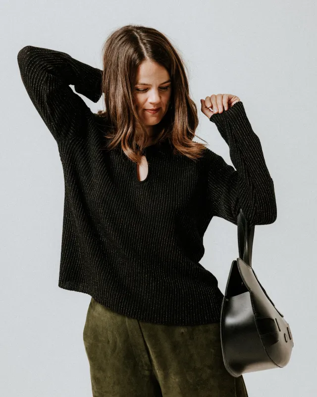 Plisse Extra Fine Merino Wool Jumper - Black & Gold made by The Slow Love
