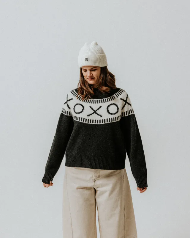XOXO Merino Wool Yoke Fair Isle Jumper - Black Marl/Cream sold by The Slow Love
