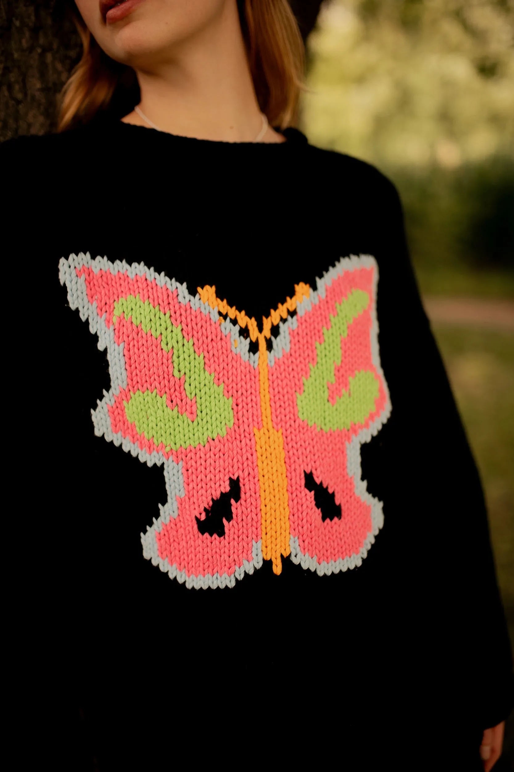 Neon Butterfly Hand Knit Jumper sold by The Slow Love