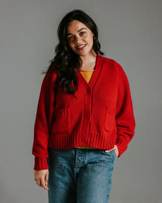 The Staple Cardigan - Red made by The Slow Love