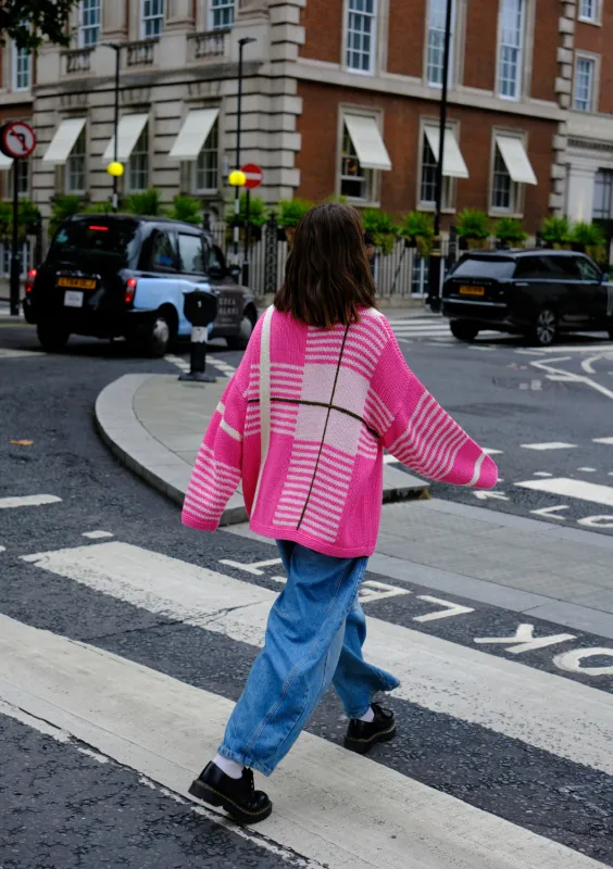 Checked Handknit Jumper - Pink made by The Slow Love
