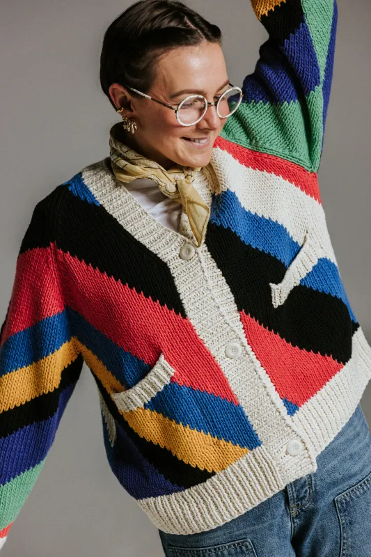 Diagonal Stripe Hand Knit Cardigan made by The Slow Love