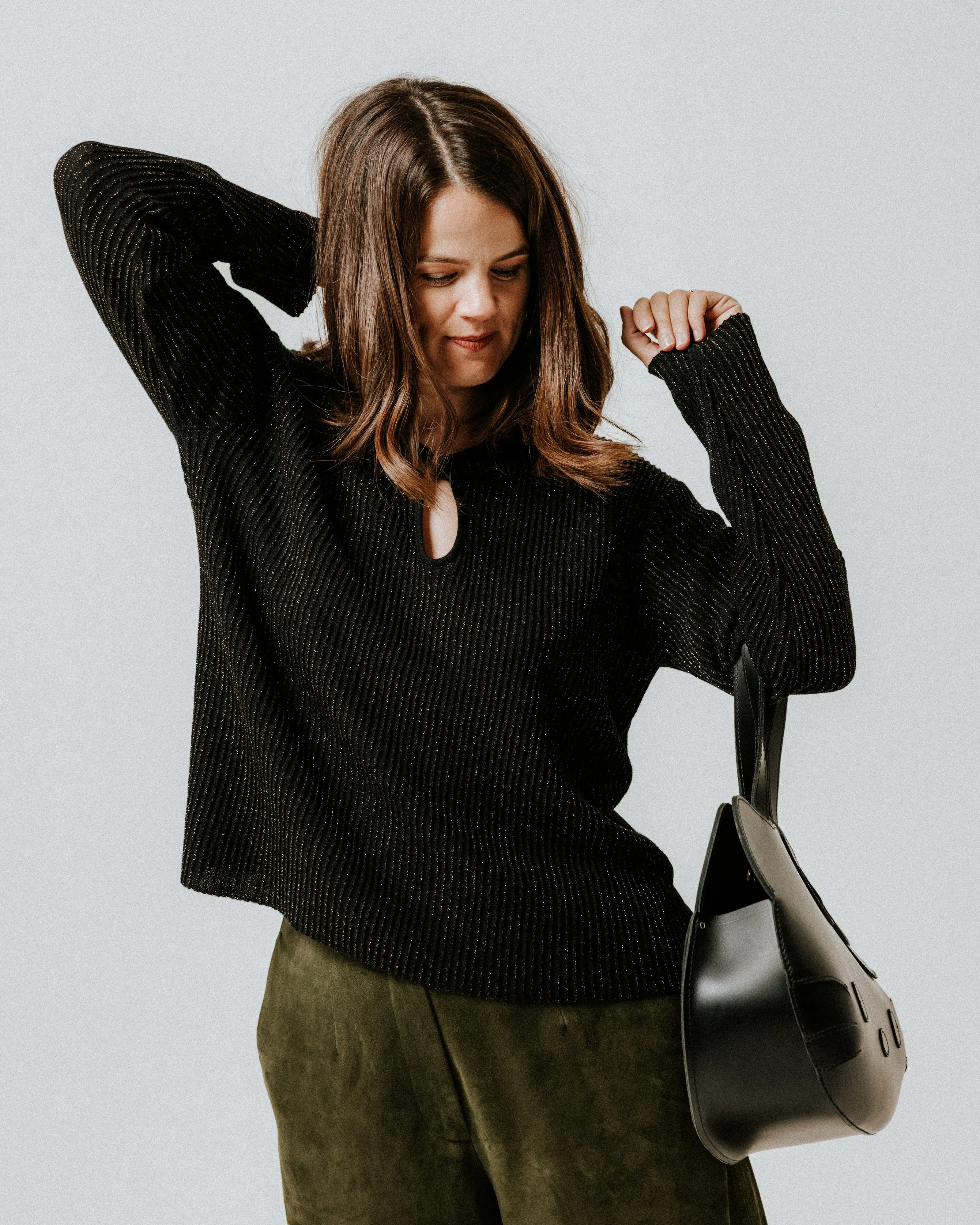 SAMPLE SALE - Plisse Extra Fine Merino Wool Jumper - Black & Gold sold by The Slow Love