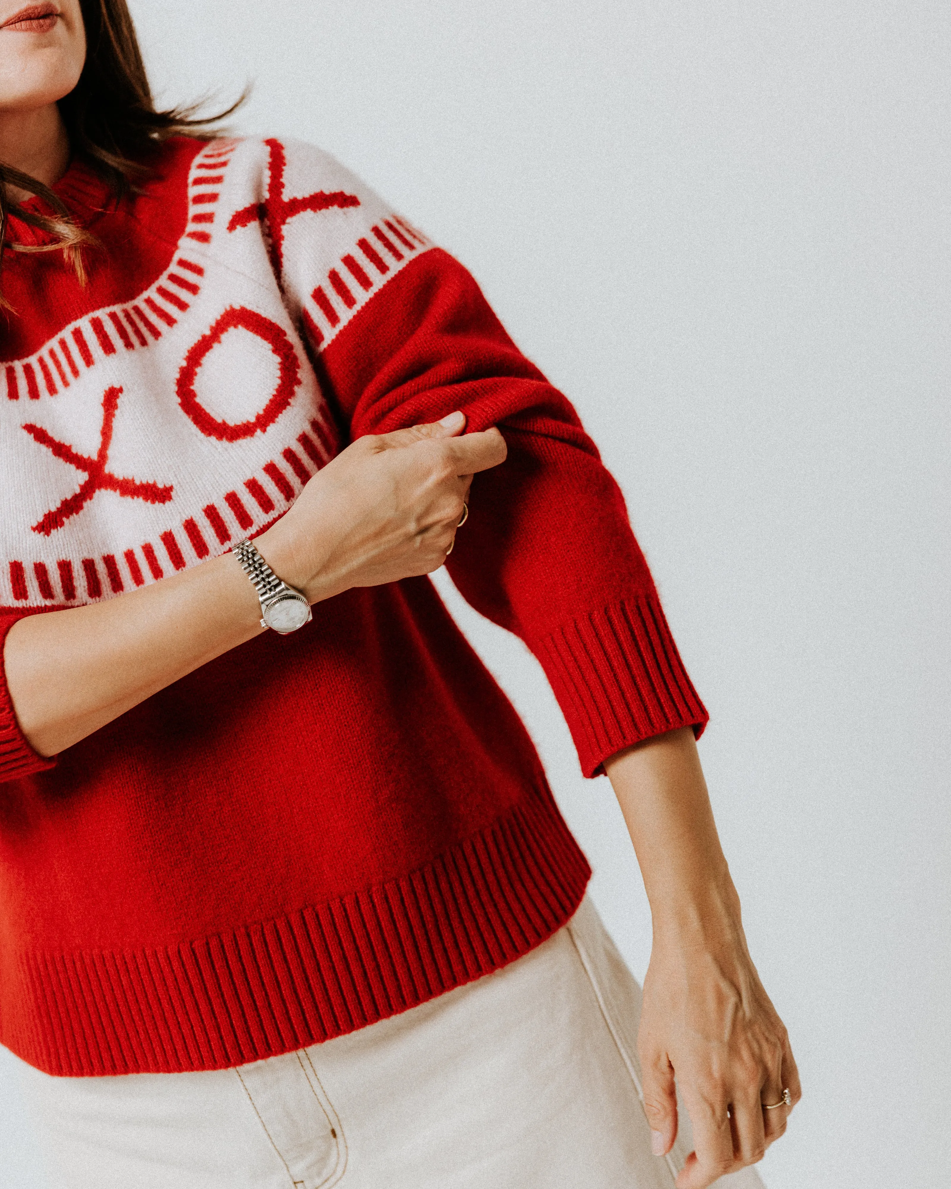 SAMPLE SALE - XOXO Merino Wool Yoke Fair Isle Jumper - Red/Blush sold by The Slow Love product image thumbnail 2