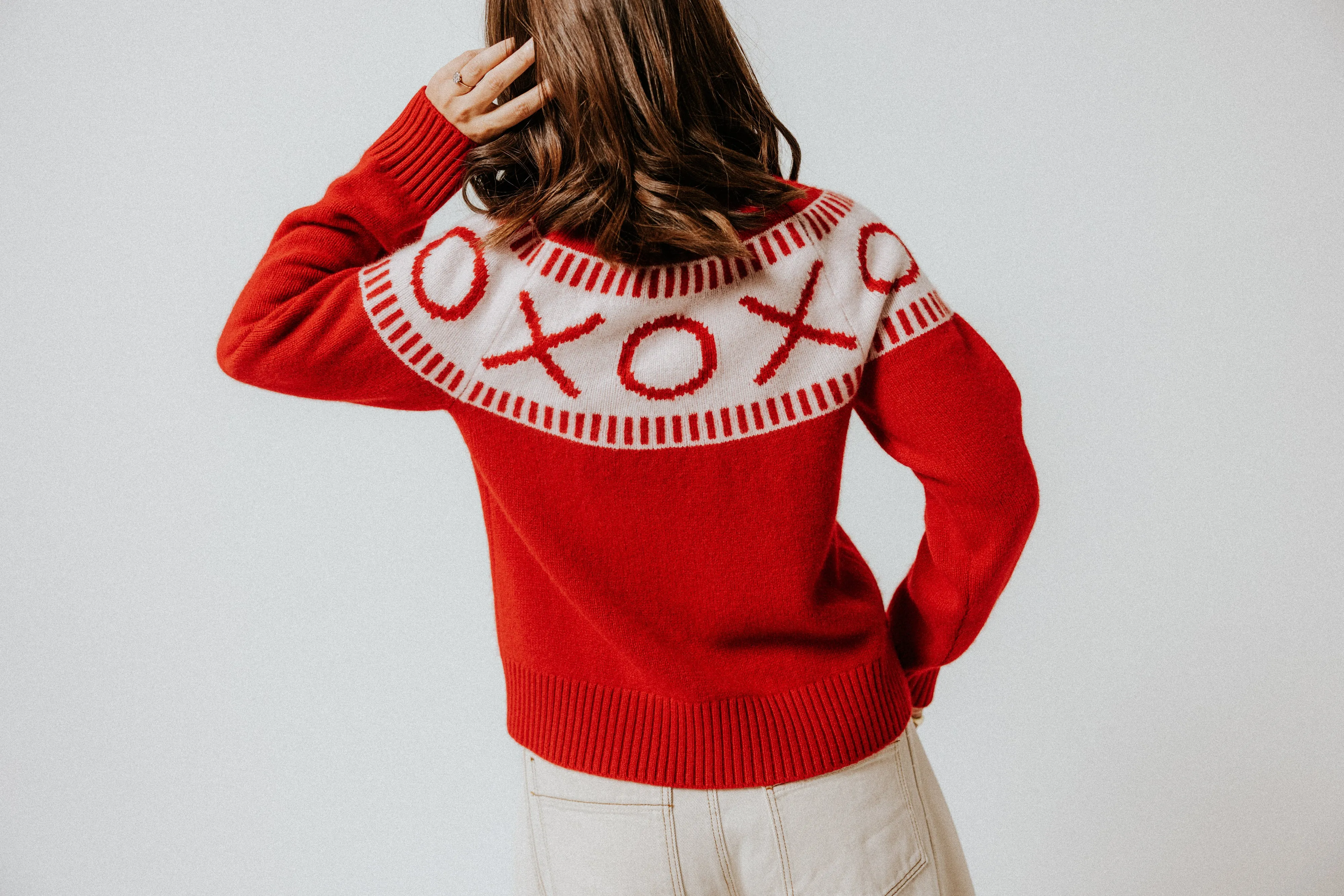 SAMPLE SALE - XOXO Merino Wool Yoke Fair Isle Jumper - Red/Blush sold by The Slow Love product image thumbnail 3