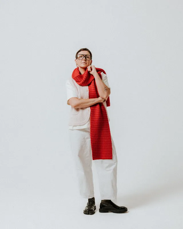 SAMPLE SALE - Fisherman Stripe Wool Scarf - Pink & Red made by The Slow Love