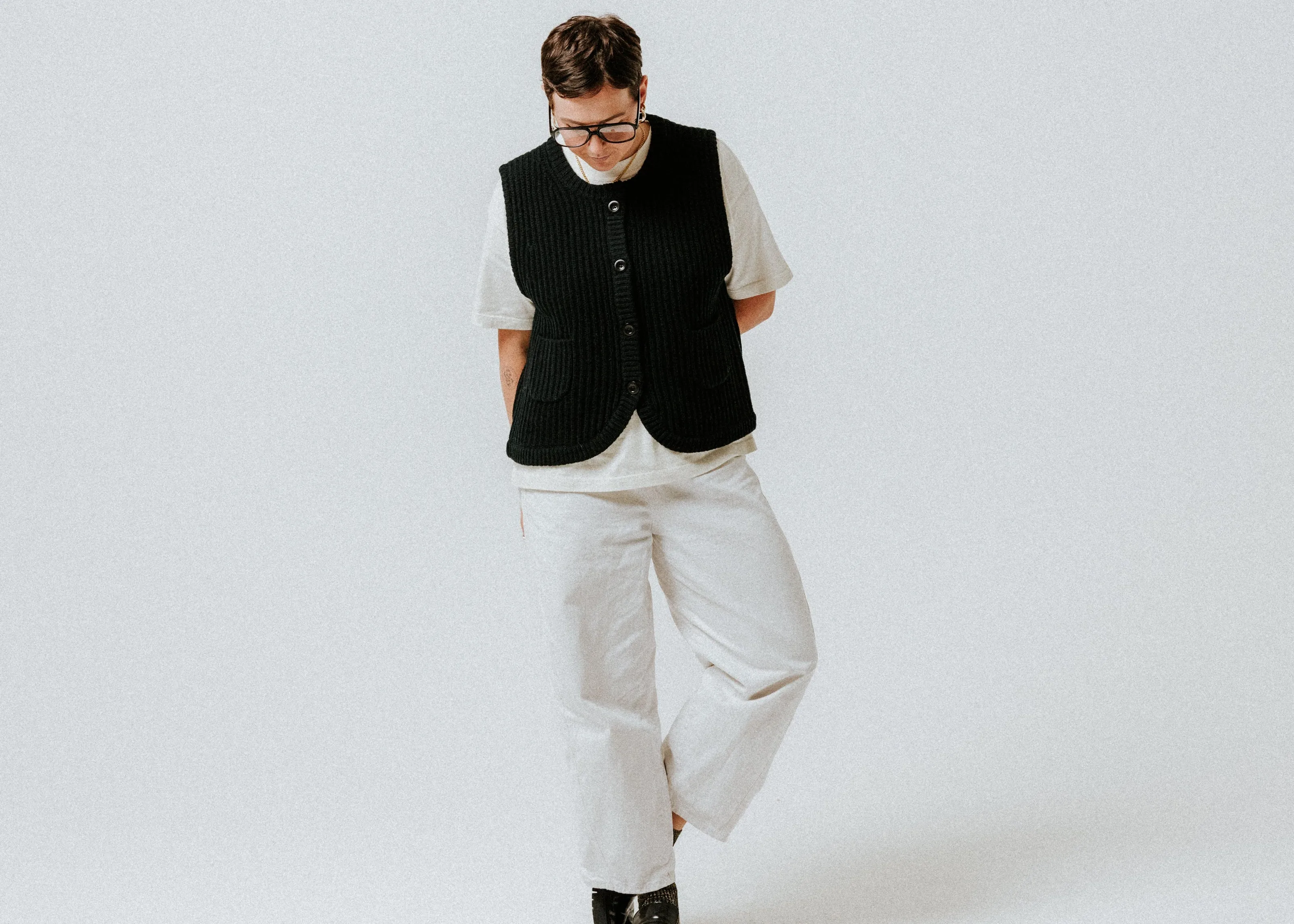 SAMPLE SALE Fisherman Rib Wool Gilet - Black sold by The Slow Love