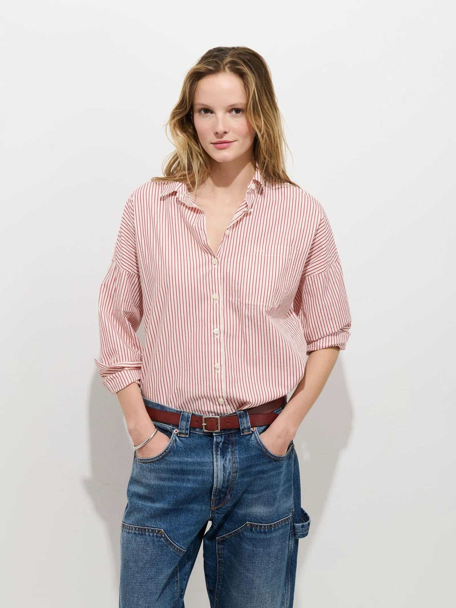 Alex Mill - Jo Shirt in Cotton Poplin - Red and White Stripe sold by Murray's Toggery Shop product image thumbnail 2